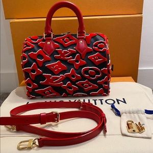 red and black lv bag